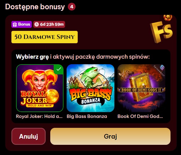 Promocja 50 darmowych spin&oacute;w i logotypy gier