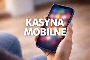 Osoba z telefonem i napis kasyna mobilne