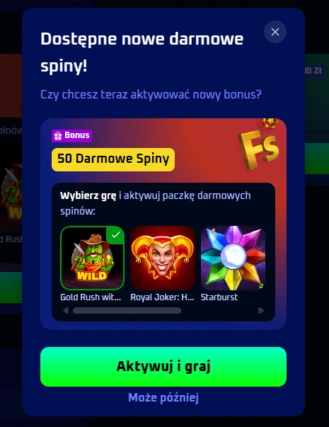 50 spin&oacute;w za użycie kodu bonusowego 