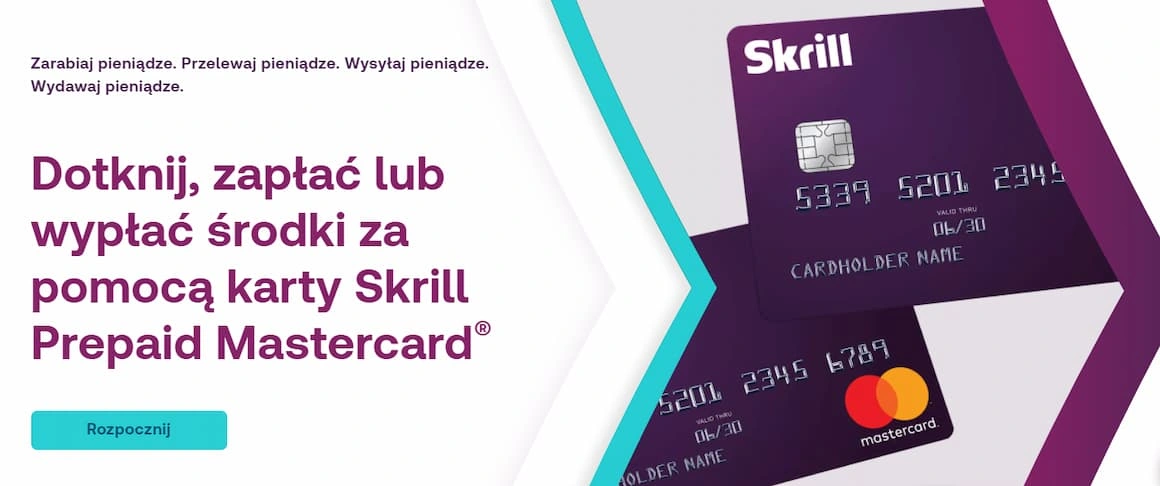 Screen ze strony Skrill z widokiem karty płatniczej