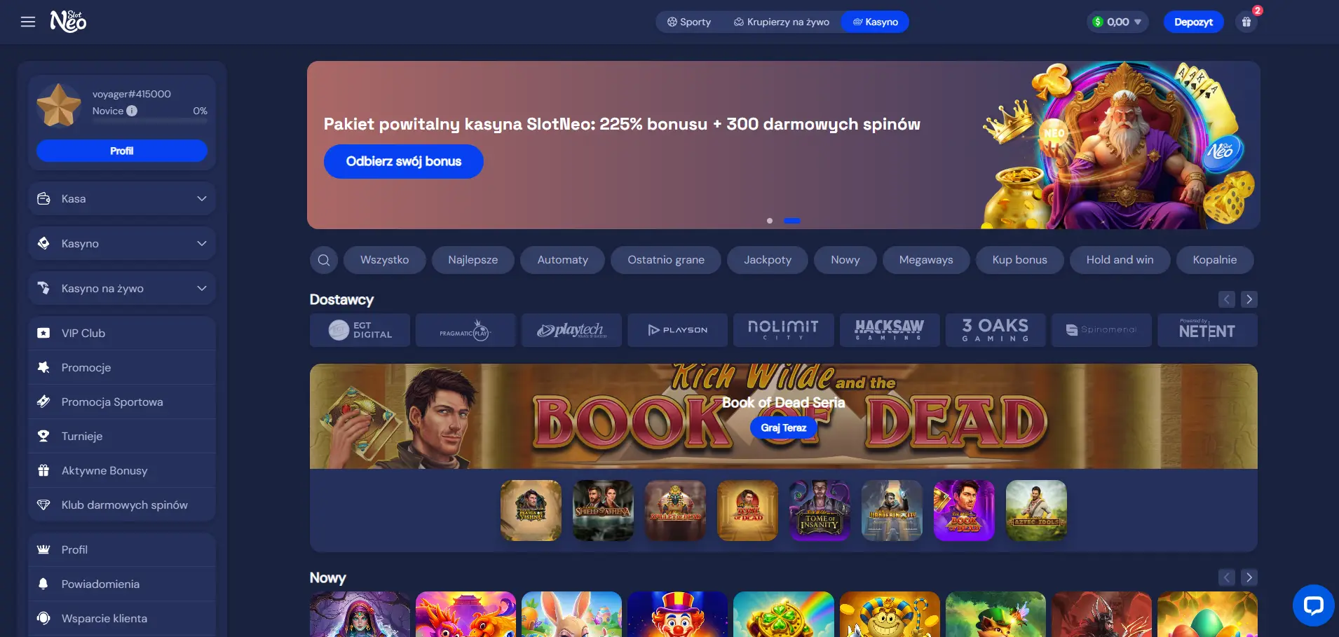 Screen ze strony kasyna Slotneo