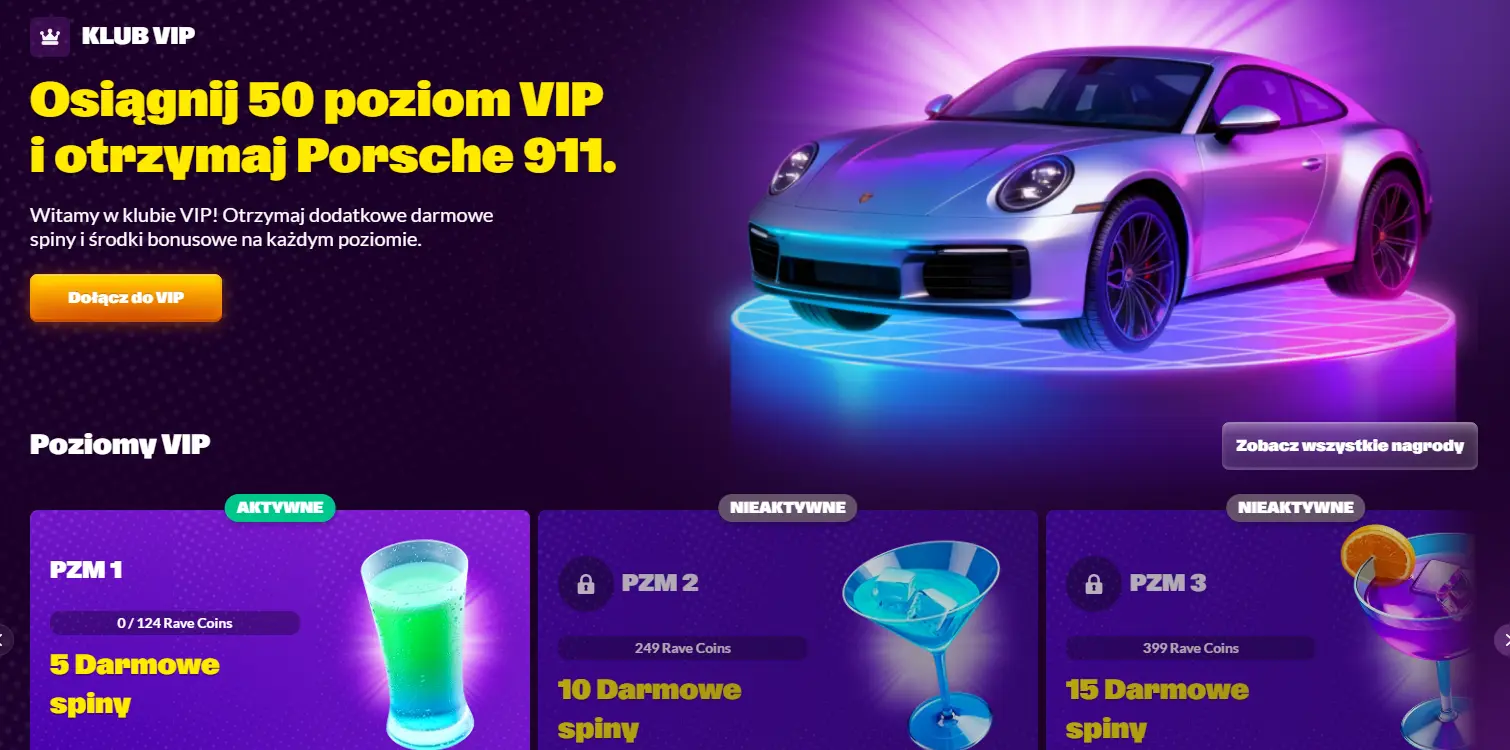 Screen pokazujący program lojalnościowy SlotRave